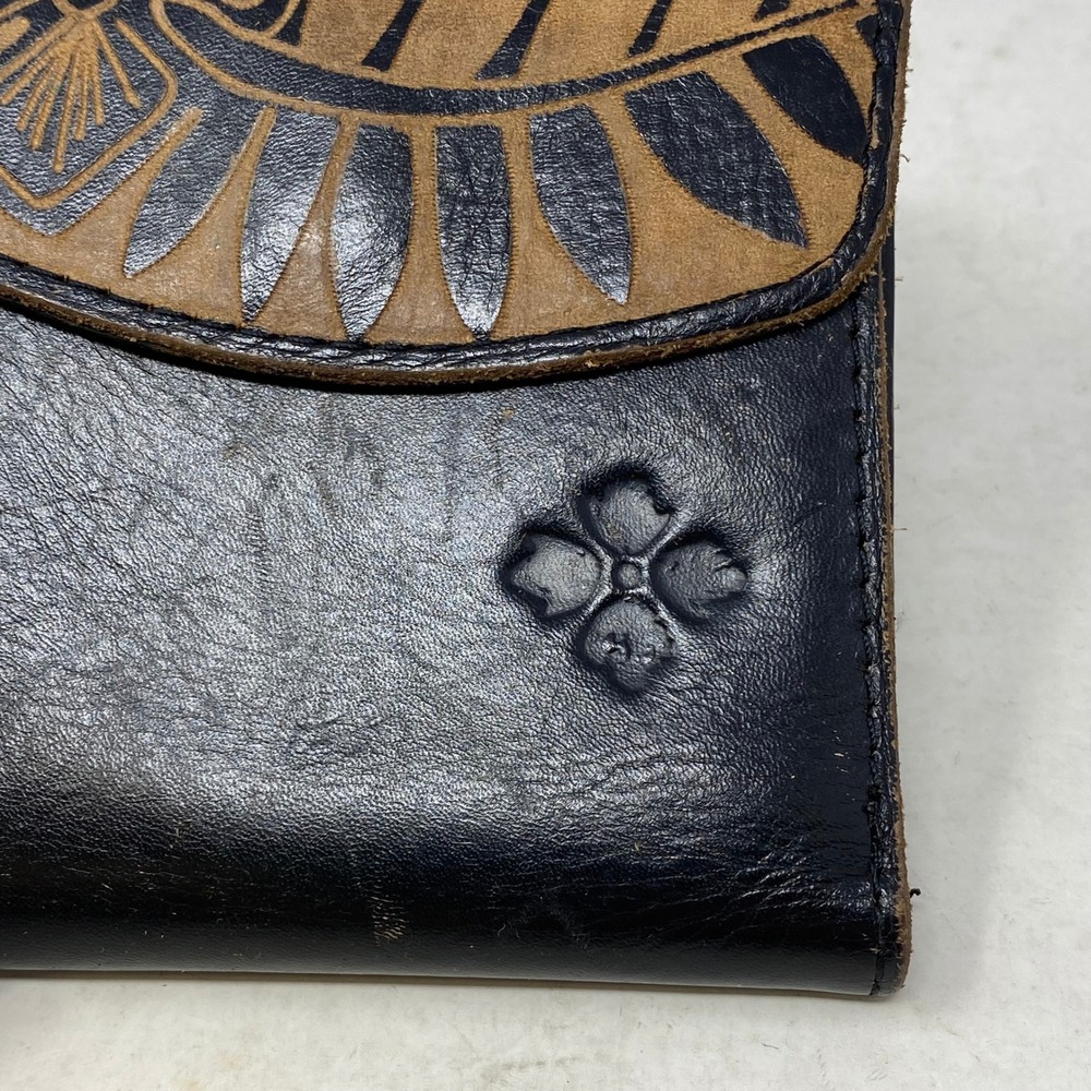 Patricia Nash Black Italian Leather Trifold Wallet Floral Kiss Lock Coin Pouch - Picture 2 of 9